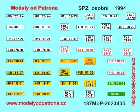 SPZ osobní 1994 Modely od Patrona