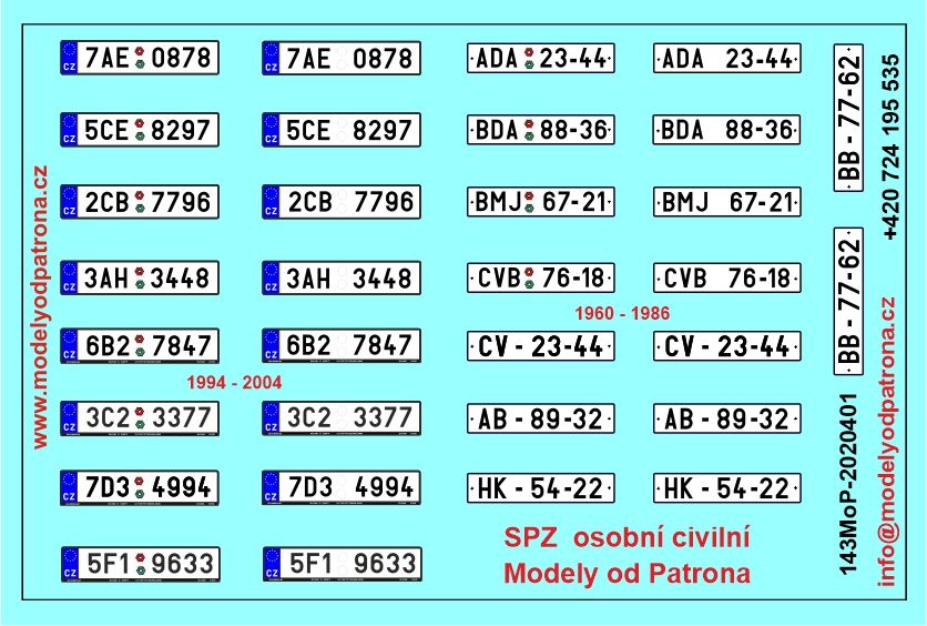 SPZ osobní civilní 1960 -1986 + 1994 - 2004 Modely od Patrona