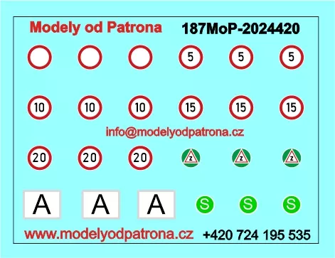 Značky - maximální rychlost 5, 10, 15, 20, +A, +Z Modely od Patrona