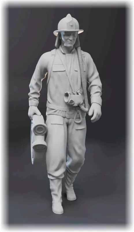 Hasič s hadicí a dýchacím přístrojem F4M