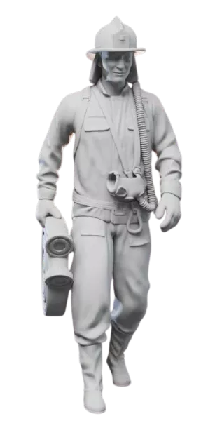 Hasič s hadicí a dýchacím přístrojem F4M