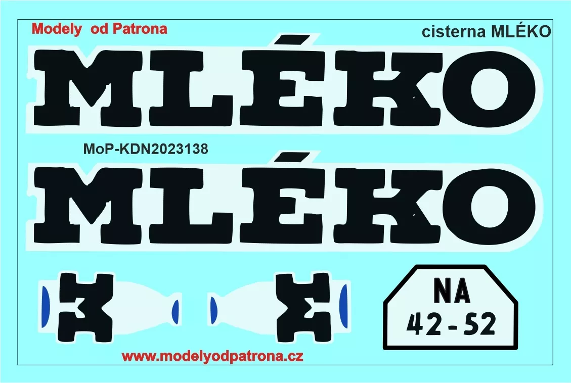 Potisky na vůz cisterna MLÉKO Modely od Patrona