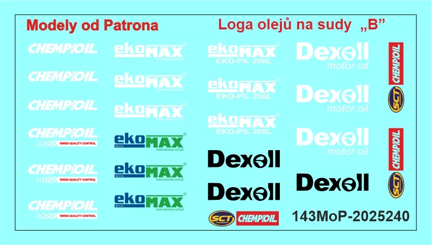 Loga olejů na sudy Modely od Patrona