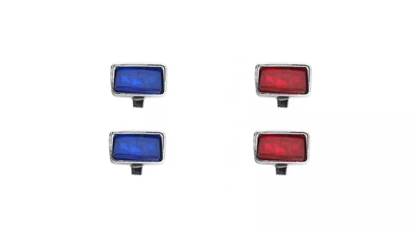 Sada mlhovek PAL nové chromované - modré/červené skla