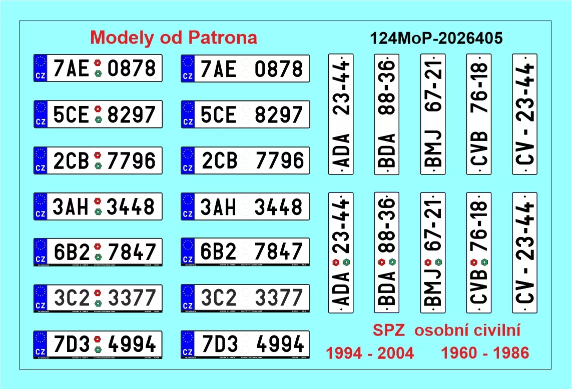 SPZ osobní civilní 1960 -1986 + 1994 - 2004 MoP